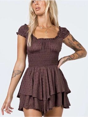 Princess Polly Brown Smocked Ruffle Mini Dress Romper